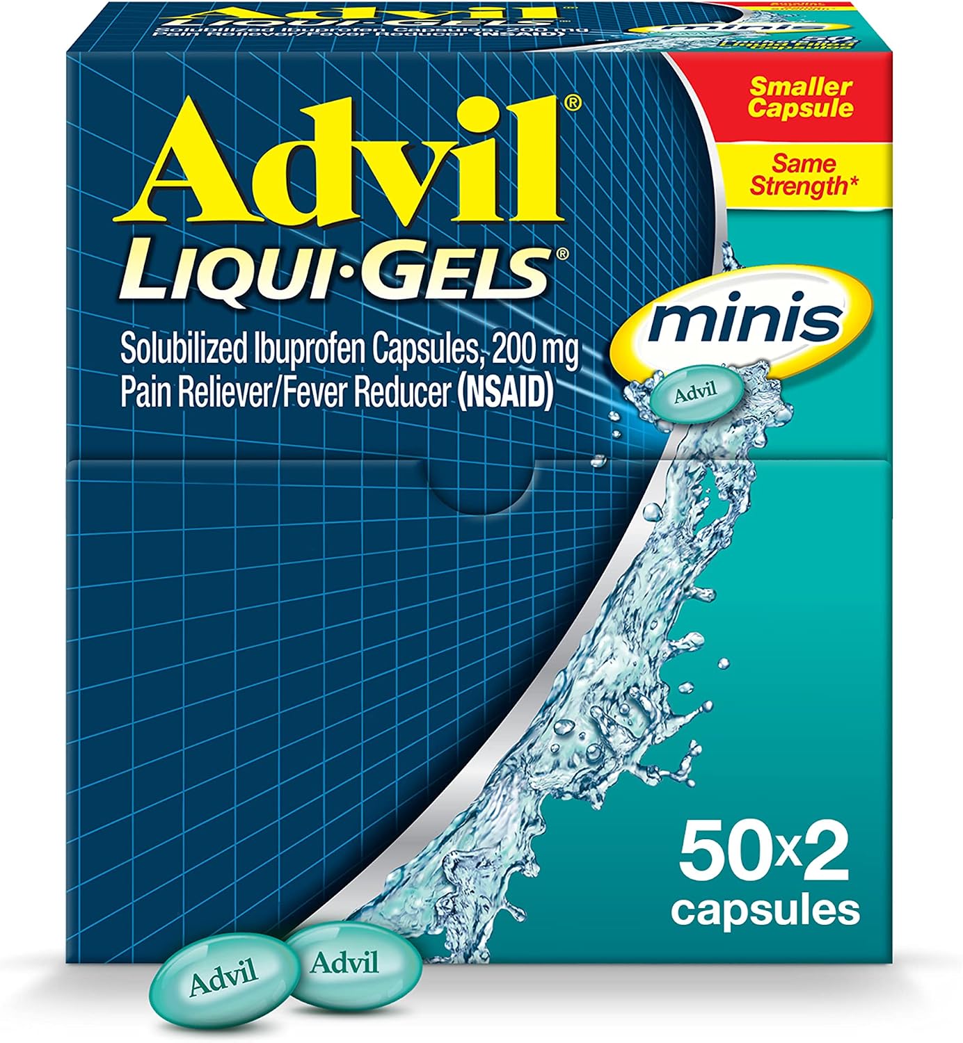 Advil Liqui-Gels minis Pain Reliever and Fever Reducer - 50x2 Liquid Filled Capsules