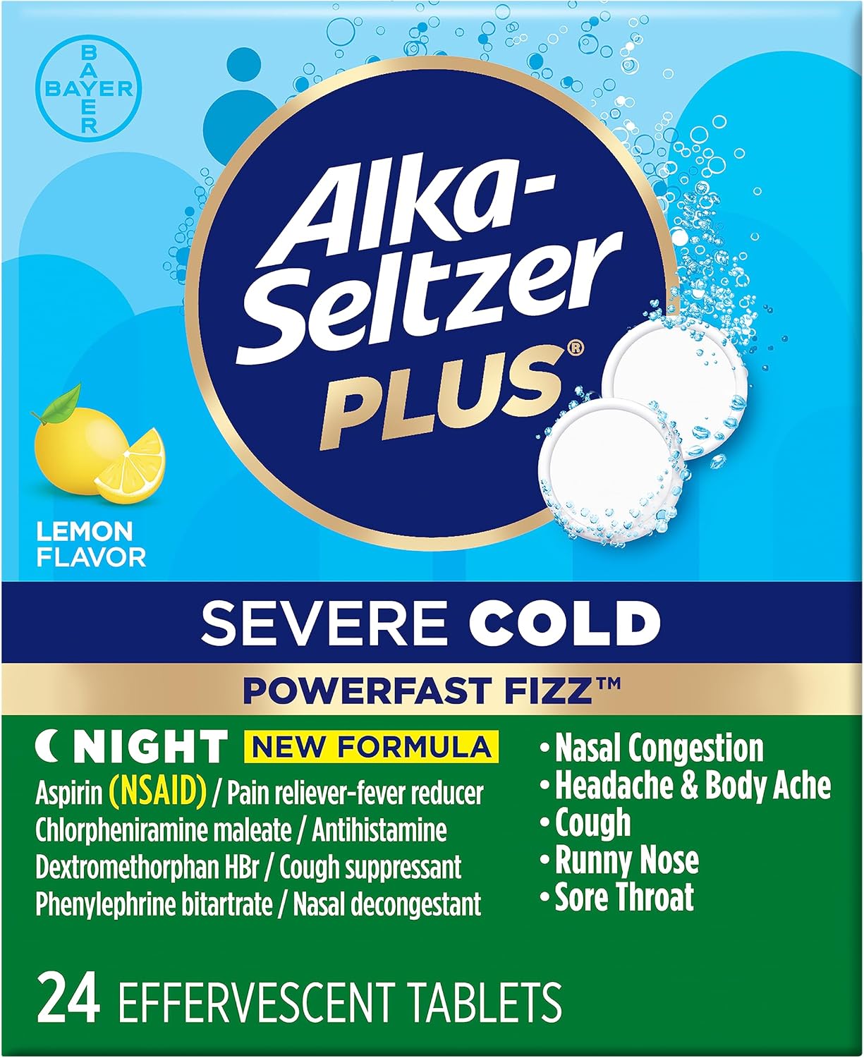 Alka-Seltzer Plus Severe Cold PowerFast Fizz Effervescent Tablets, 24 Count