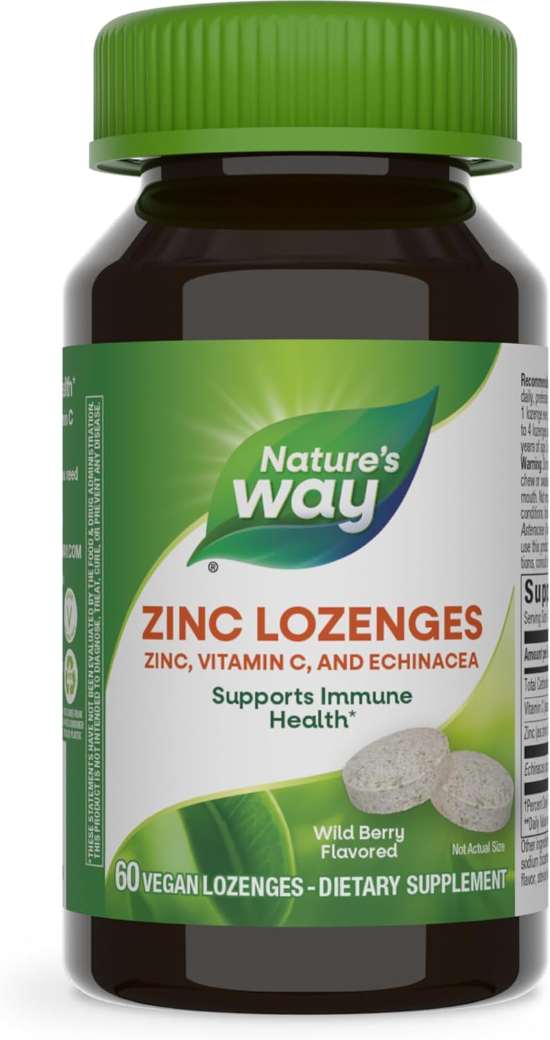 Nature's Way Zinc Lozenges (23 mg) with Vitamin C (100 mg) & Echinacea, Immune Support, 60 Lozenges