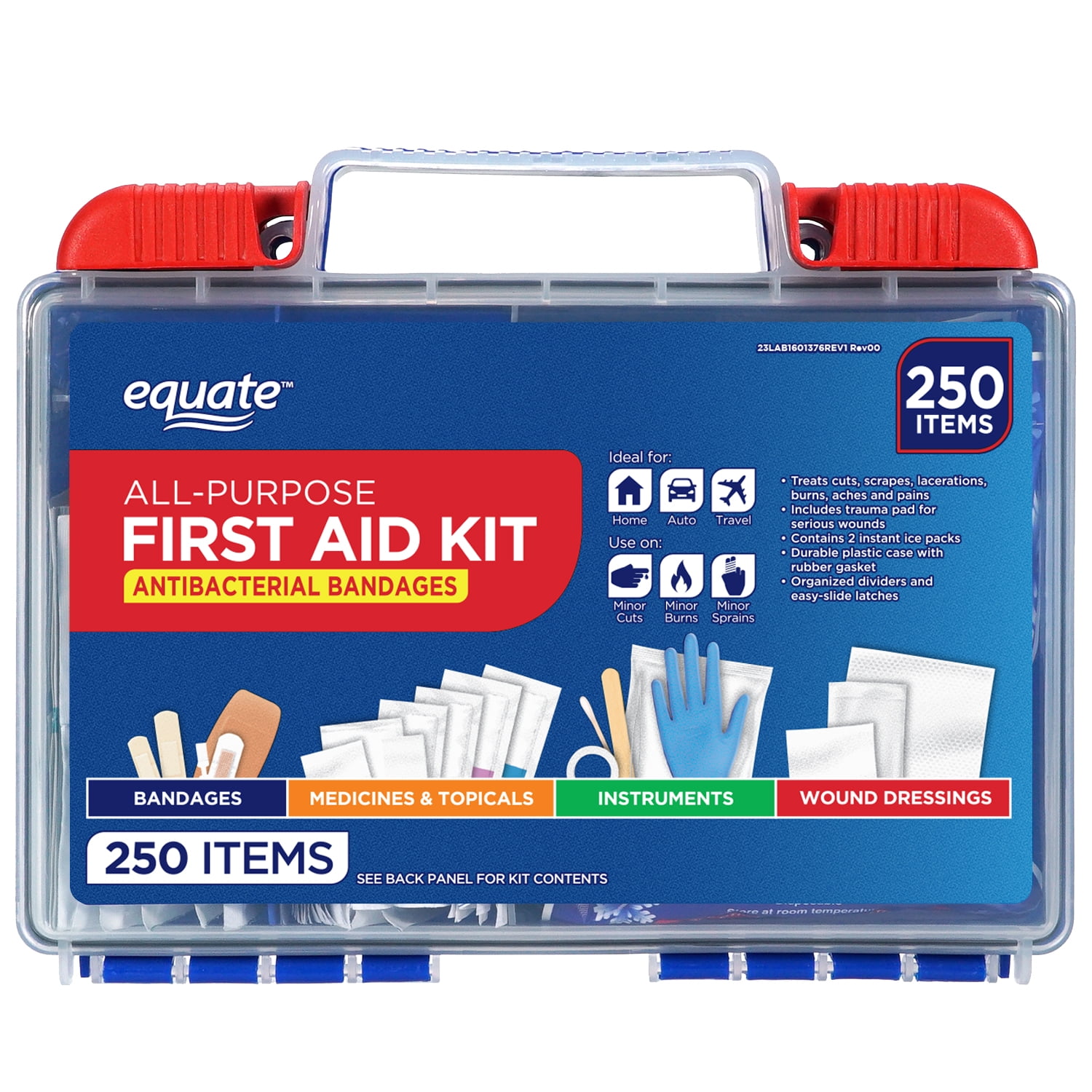 Equate All-Purpose First Aid Kit Home, Auto, Travel, Office, Sports, 250 Pieces