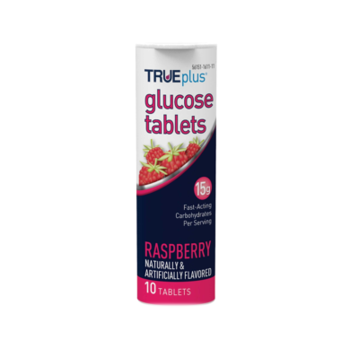 TRUEplus Glucose Tablets, Raspberry Flavor, 15g, 10 Chewable Tablets