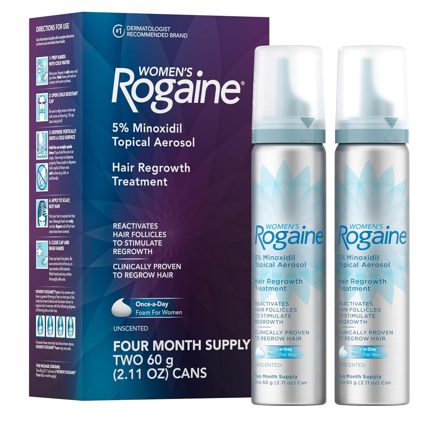 Rogaine for Women 5% Minoxidil Foam, 2.11 oz 2 packs