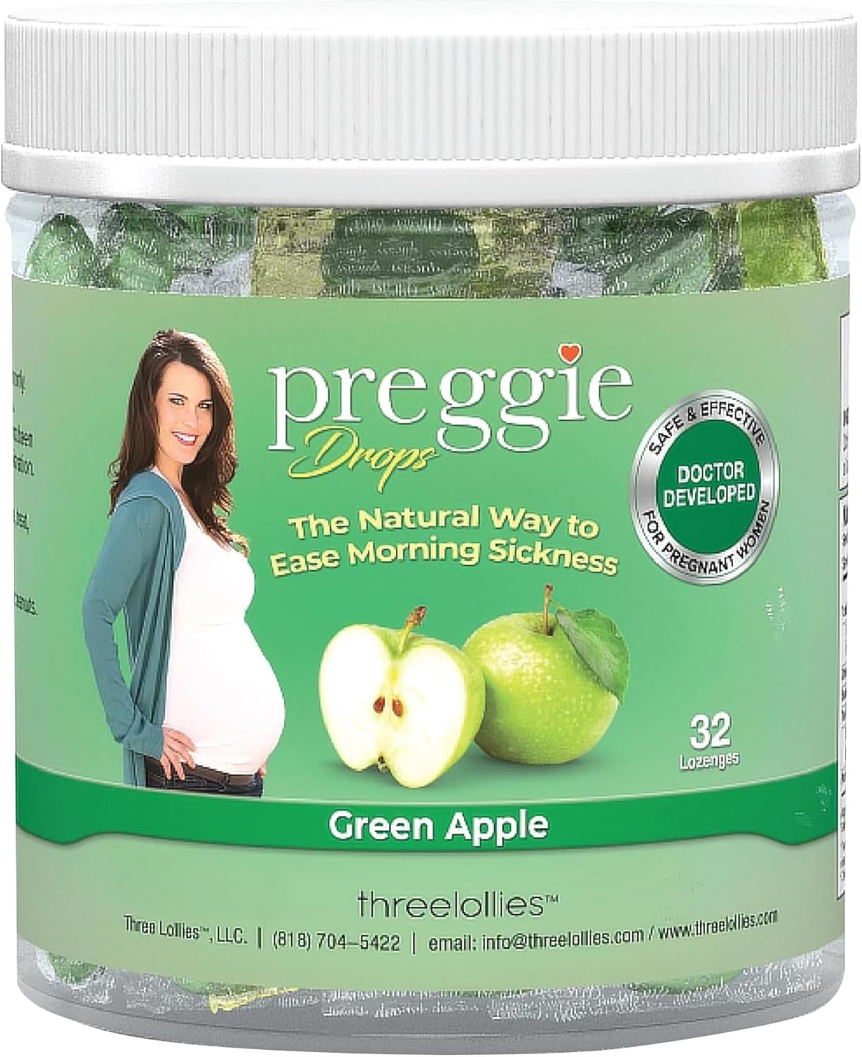 Preggie Drops Pregnancy Nausea Lozenges, Green Apple, 32 Count