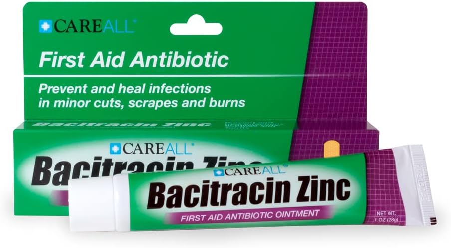 CareAll Bacitracin Antibiotic Zinc Ointment 1oz. First Aid Ointment to Prevent and Heal Infections for Minor cuts, Scrapes and Burns.