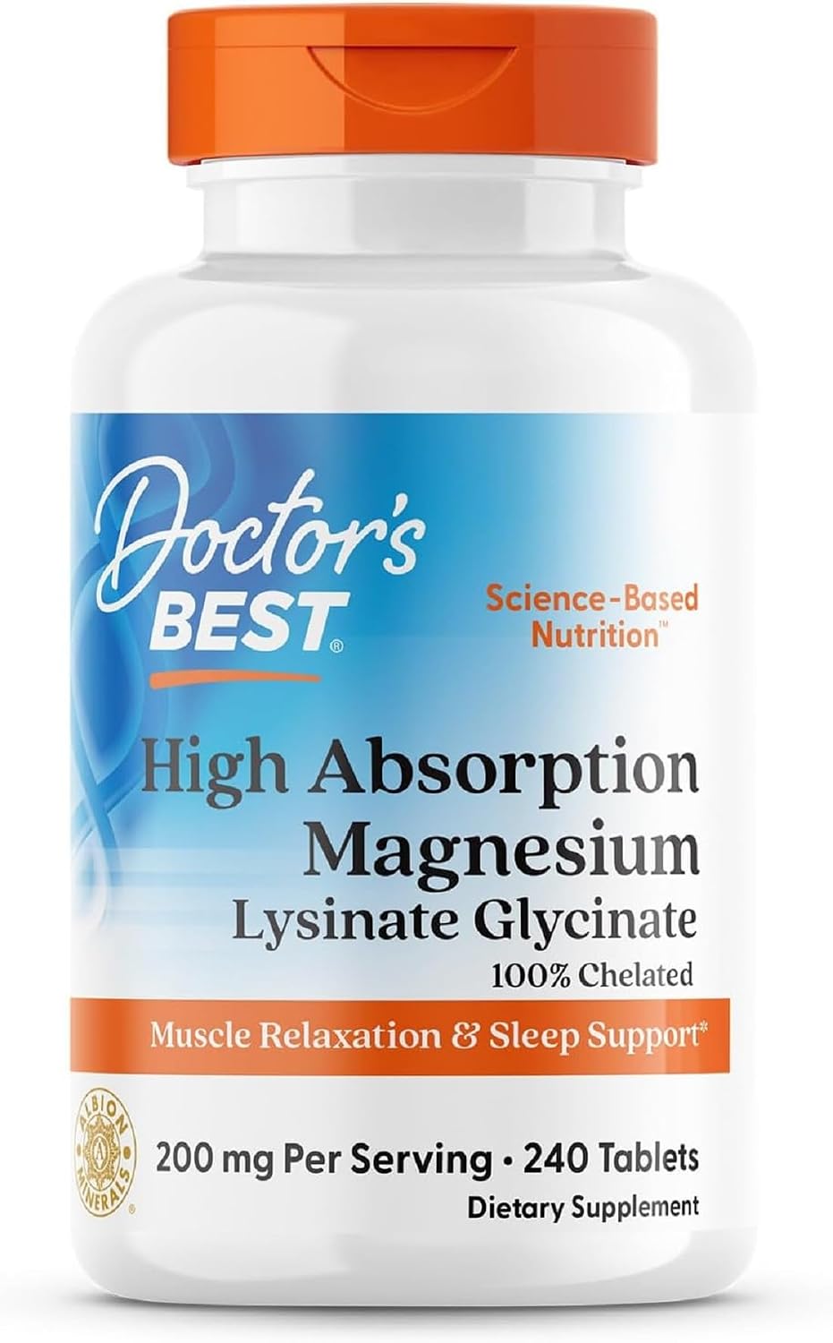 Doctor's Best High Absorption Magnesium Glycinate Lysinate Supplement - 200 Mg Per Serving - 240 Tablets