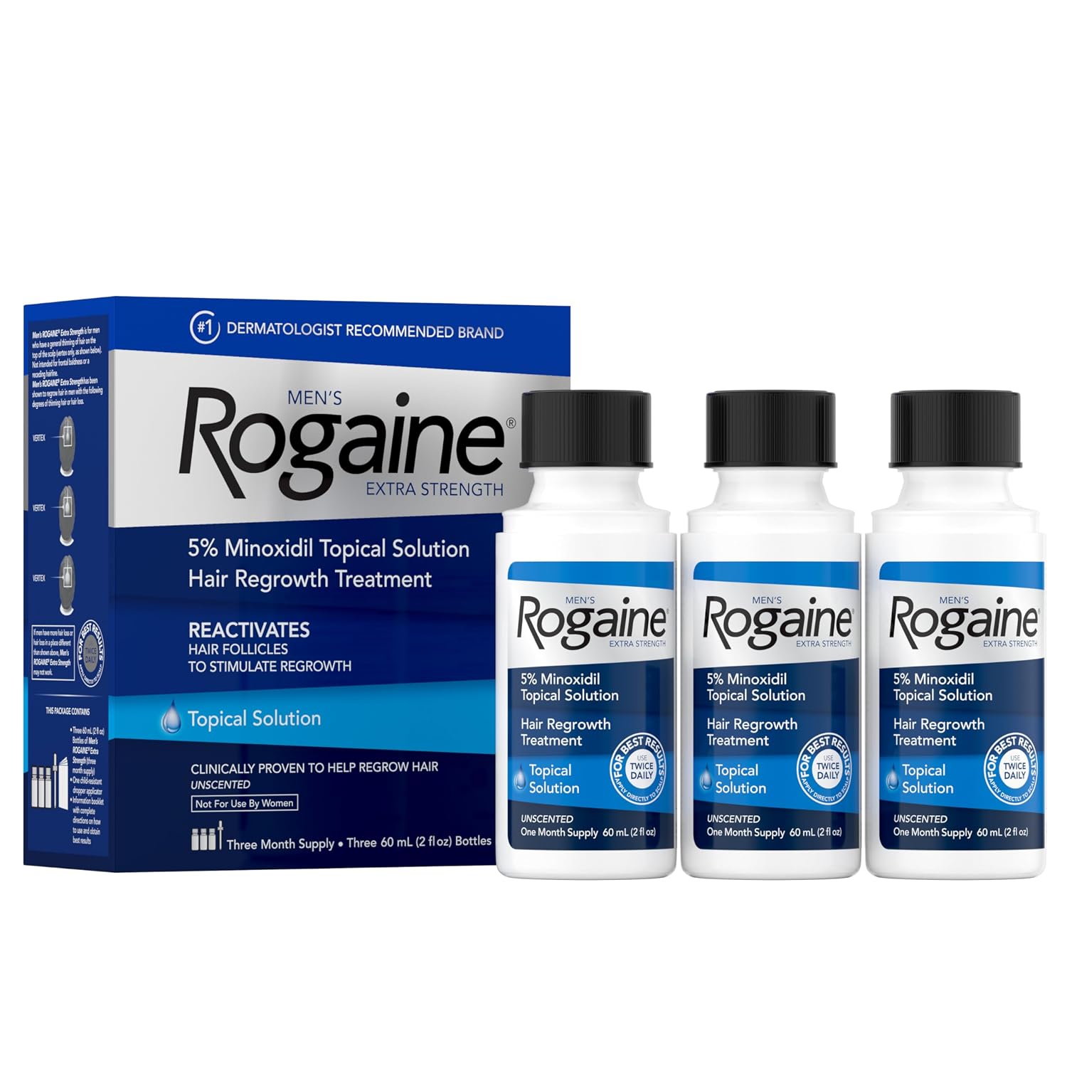 Rogaine for Men Extra Strength 5% Minoxidil, Topical Solution for Thinning & Hair Loss (3pcks of 2 fl oz)