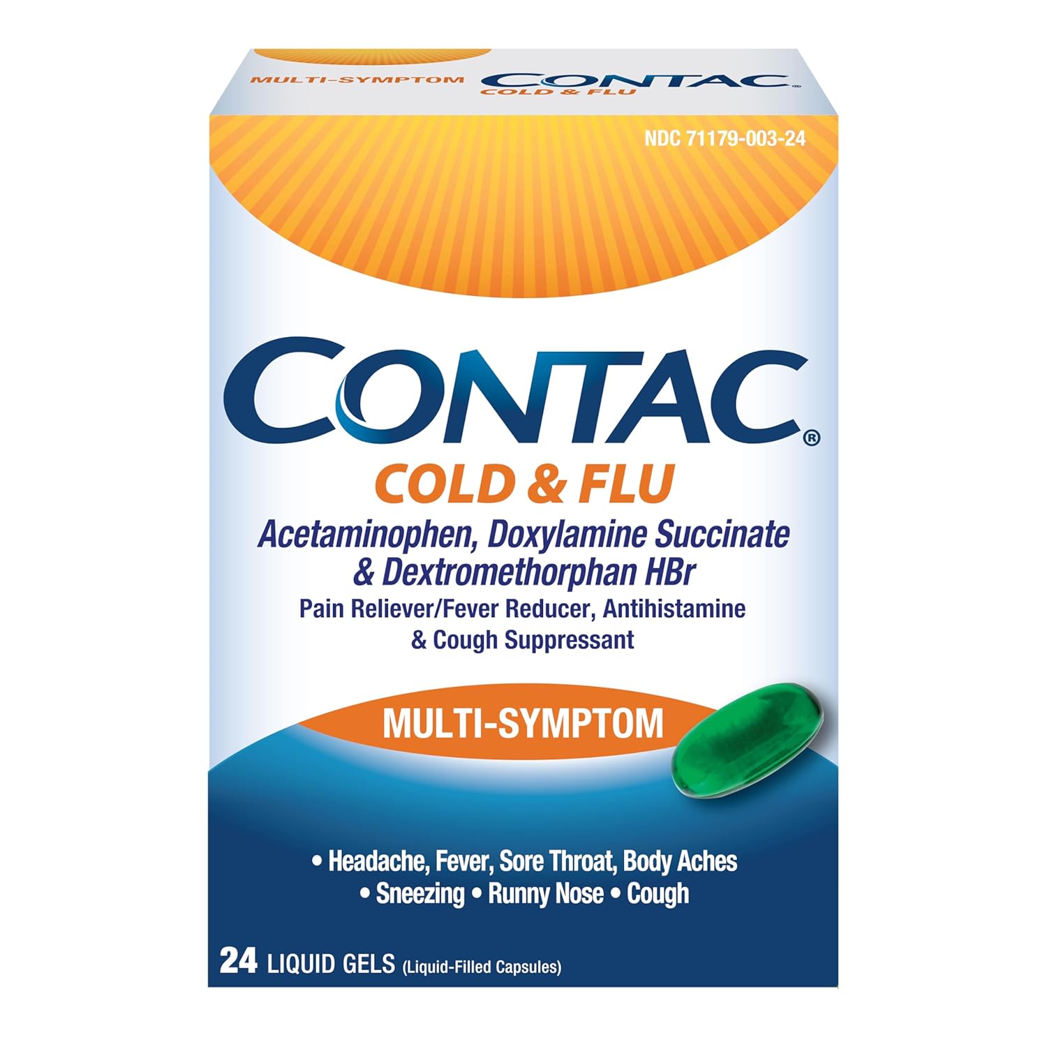 Contac Cold, Flu & Cough Multi-Symptom, 24 Liquid gels