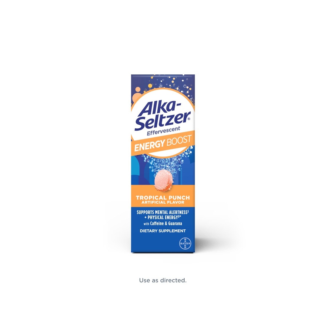 Alka-Seltzer Energy Boost: Caffeine & Guarana, B Vitamins, Light Tropical Punch Flavor, 10 Tablets