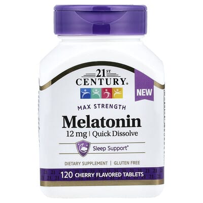 21st Century, Melatonin, Max Strength, Cherry, 12 mg, 120 Tablet