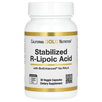 California Gold Nutrition Stabilized R-Lipoic Acid with Biotin, 30 Veggie Capsules
