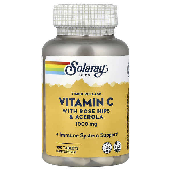 Solaray Vitamin C with Rose Hip & Acerola, 1,000 mg, 100 Tablets