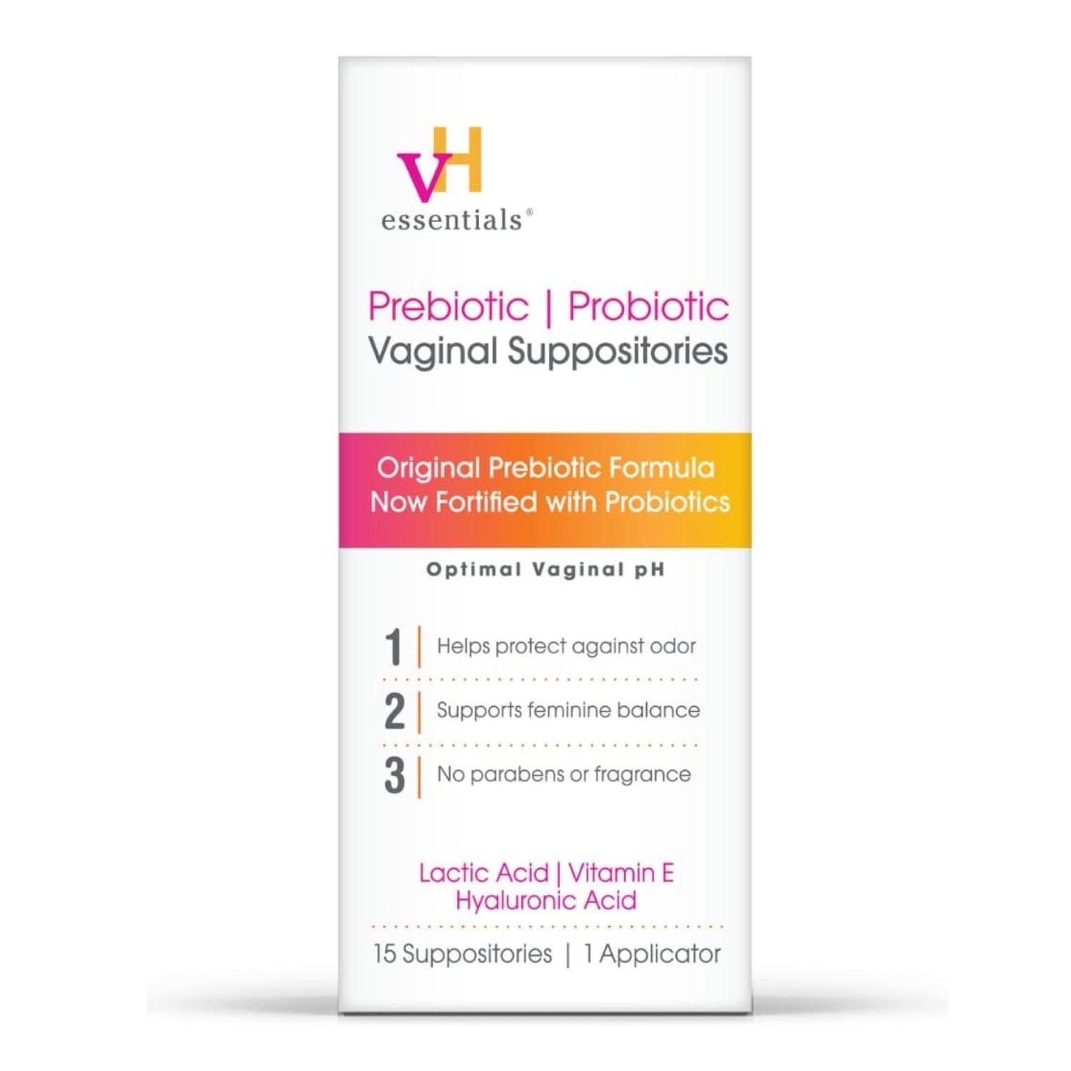 vH Essentials Prebiotic & Probiotic Vaginal Suppositories, 15-Count