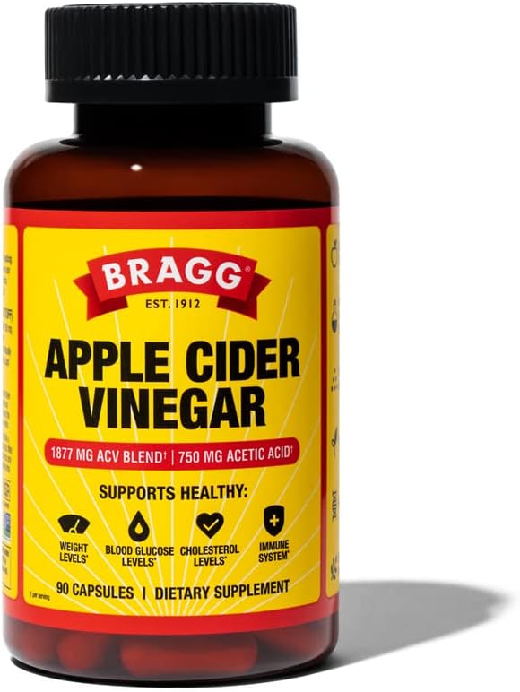 Bragg Apple Cider Vinegar Capsules - Vitamin D3 & Zinc - 750mg of Acetic Acid – 90 count