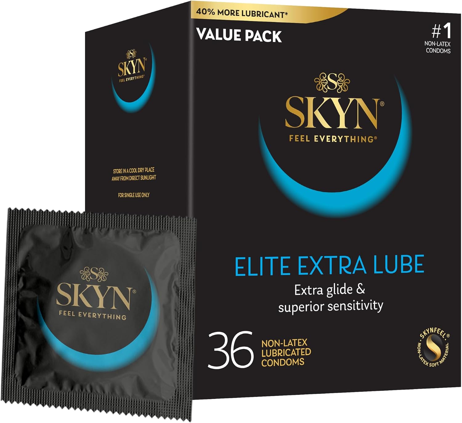 SKYN Elite Extra Lube – Ultra-Thin, Lubricated Latex-Free Condoms - 36 Count