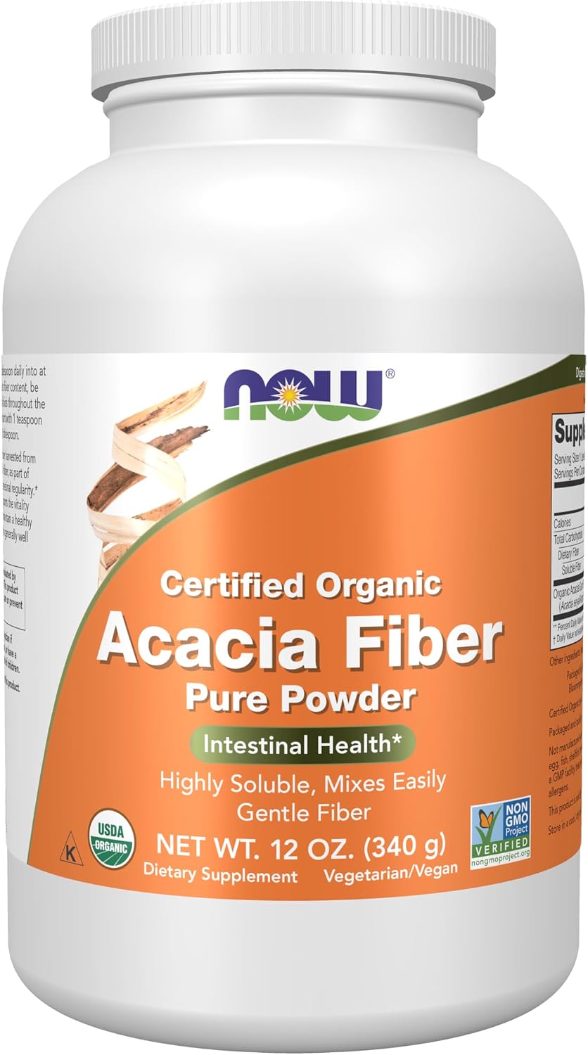 NOW Foods Acacia Fiber Pure Powder, Certified Organic, 12-Ounce