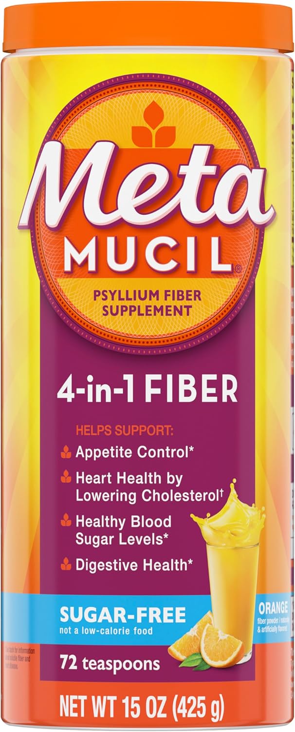 Metamucil 4-in-1 Psyllium Fiber Powder, Sugar-Free, Orange, 72 tsp 15oz