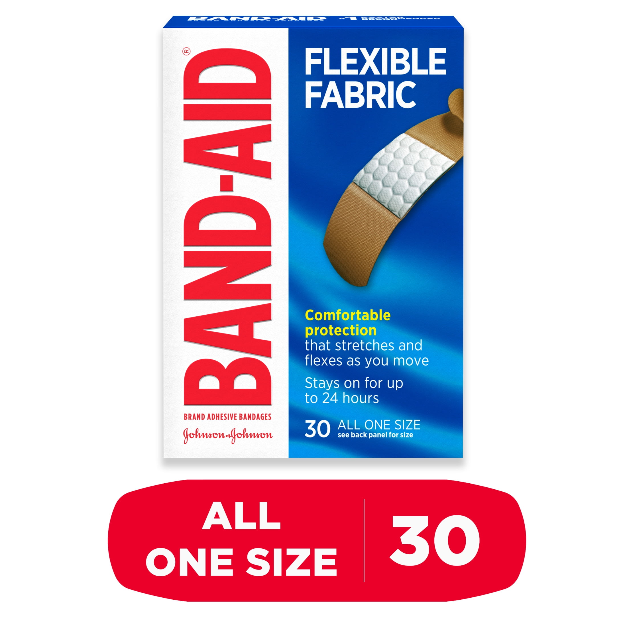 Johnson & Johnson Band-Aid Brand Flexible Fabric Adhesive Bandages, All One Size, 30 Ct