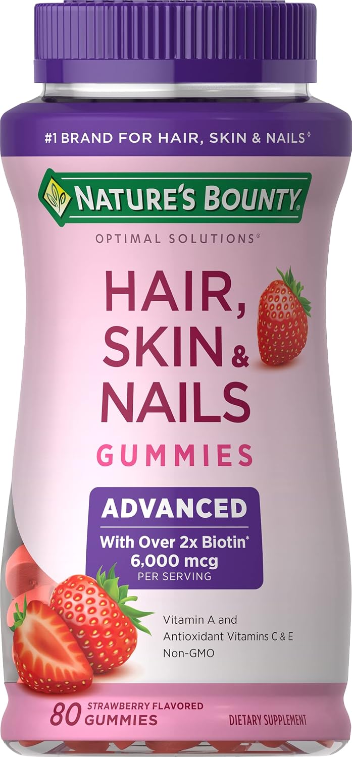 Nature's Bounty Advanced Hair, Skin and Nails Strawberry Gummies, 6000mcg Biotin, 80 Ct.