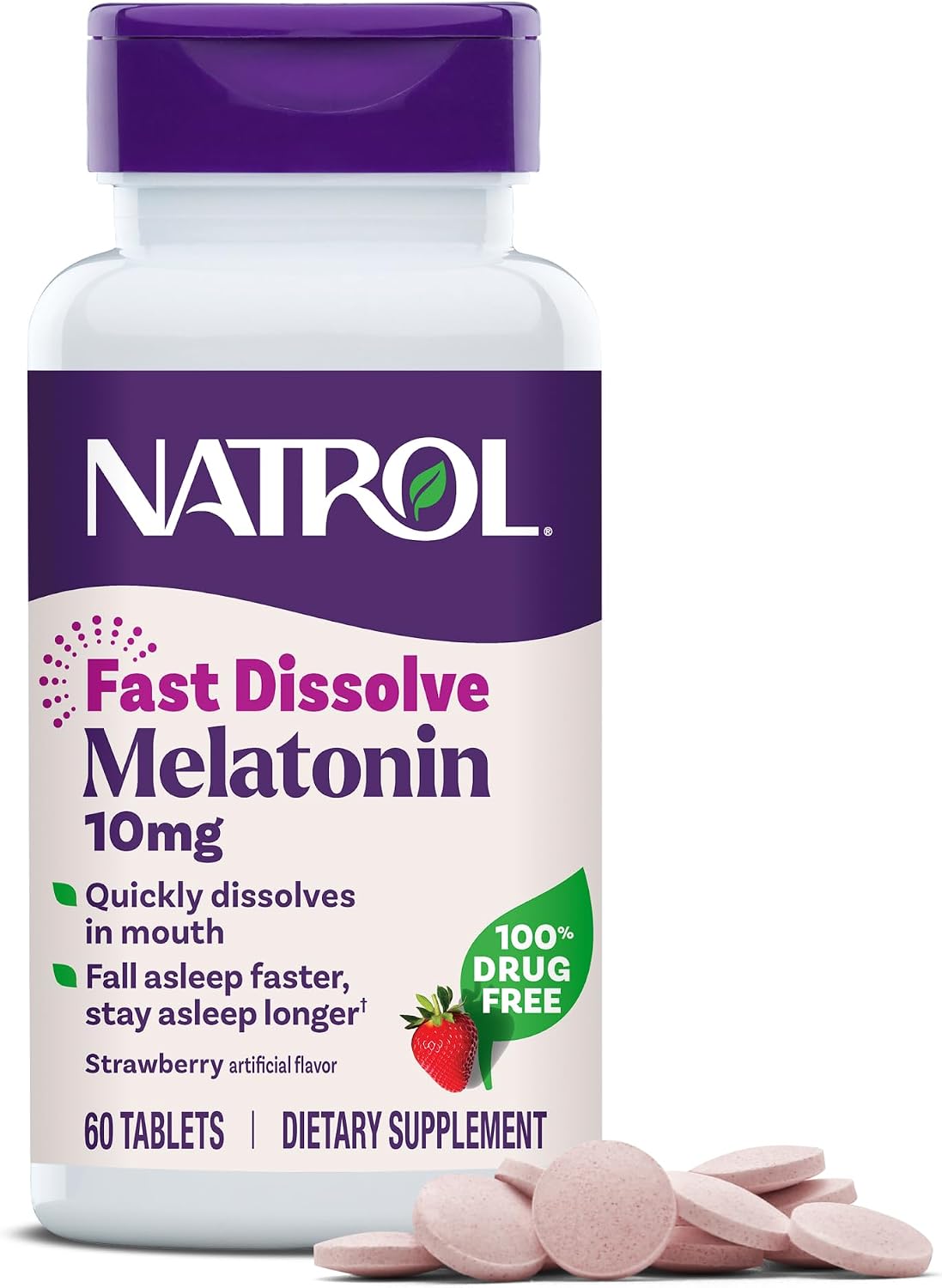 Natrol Melatonin Fast Dissolve Sleep Aid Tablets, Strawberry, 10mg, 60 Count