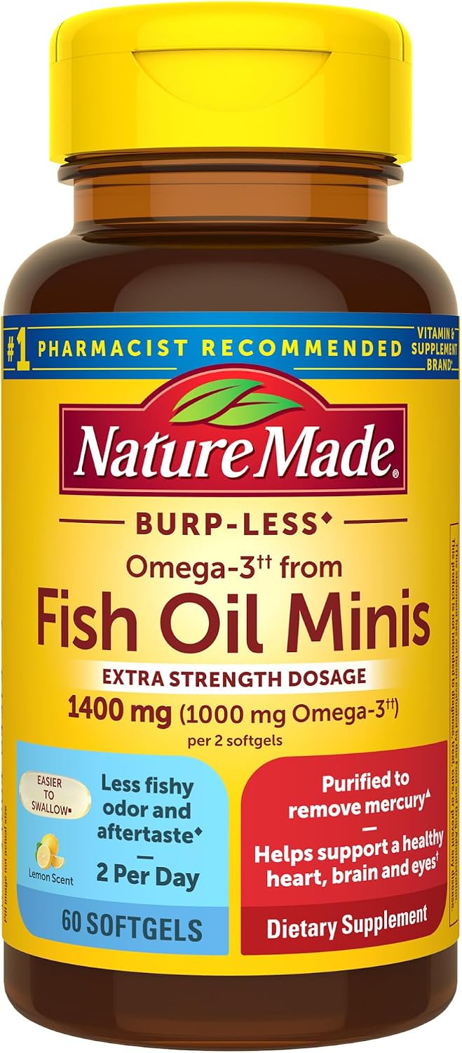 Nature Made Extra Strength Burp Less Omega 3 Fish Oil 1400 mg Minis, 60 Softgels