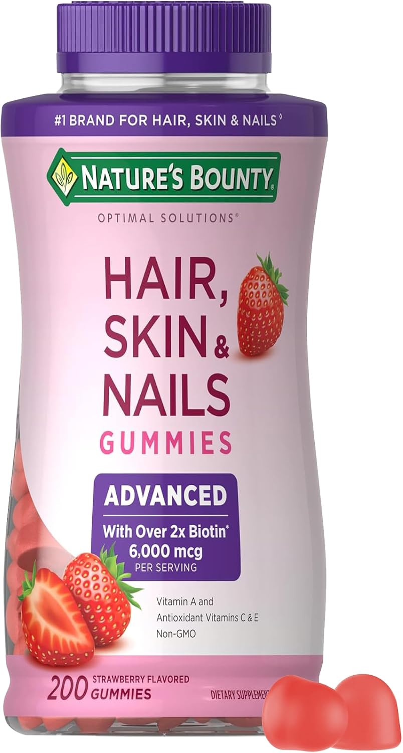 Nature’s Bounty Advanced Hair, Skin and Nails Vitamin, Strawberry Gummies, 200 Ct