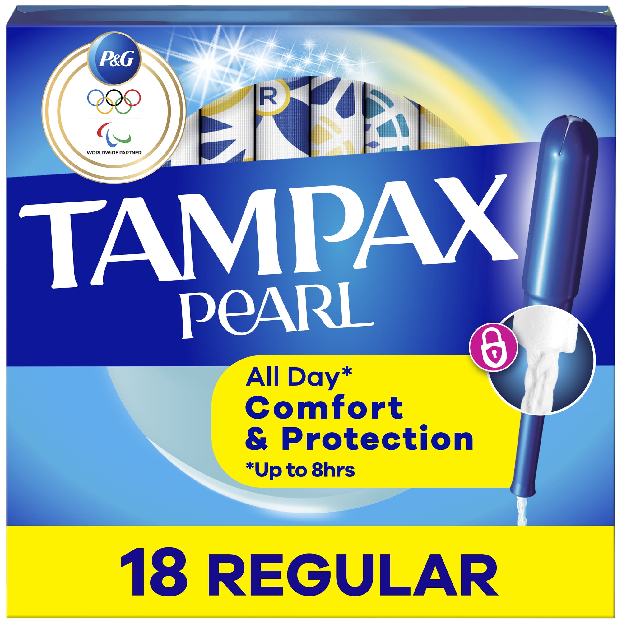 Tampax Pearl Tampons, with LeakGuard Braid, Regular Absorbency, Unscented, 18 Count