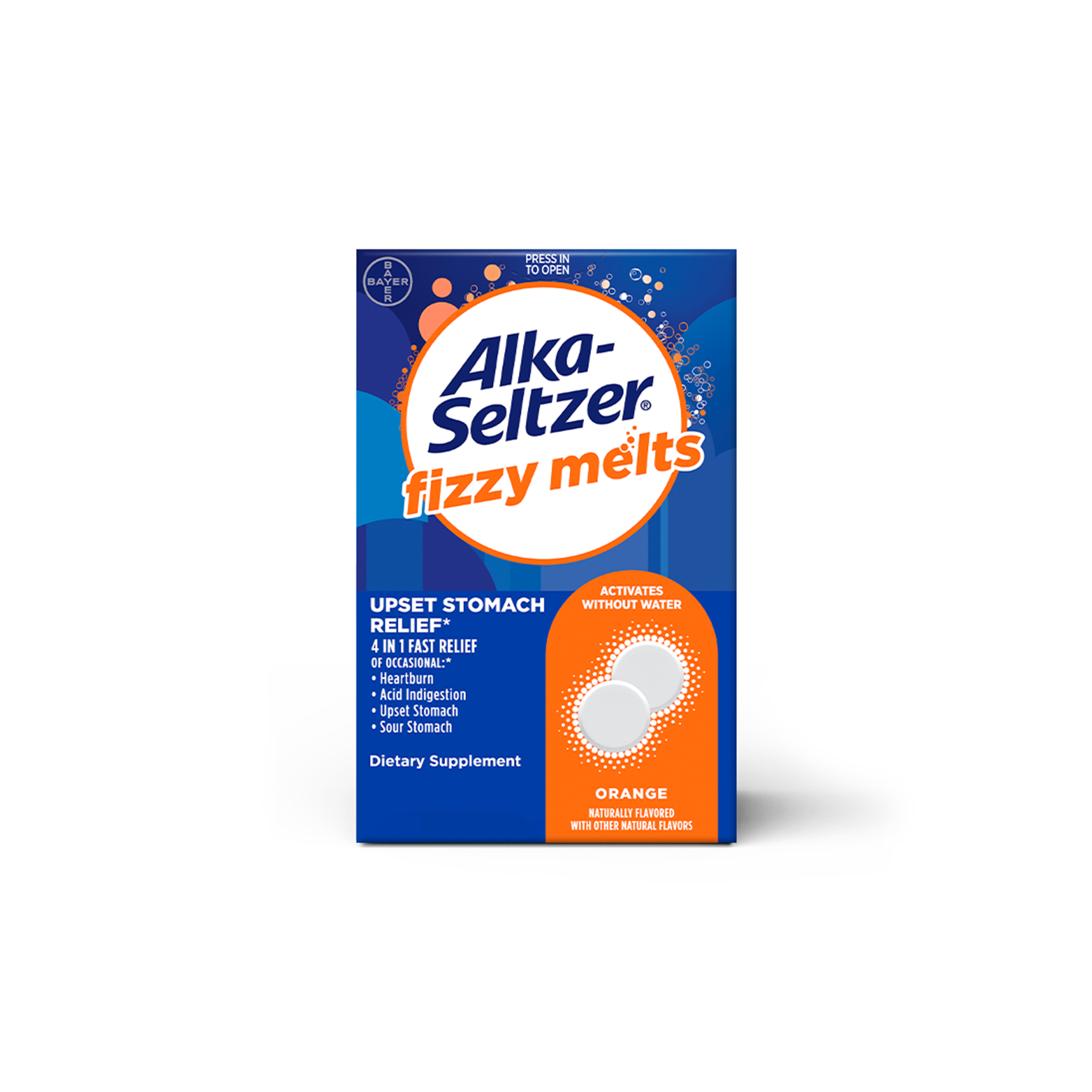 Alka-Seltzer Fizzy Melts, Dissolve on Tongue, Orange Flavor, 16 Tablets