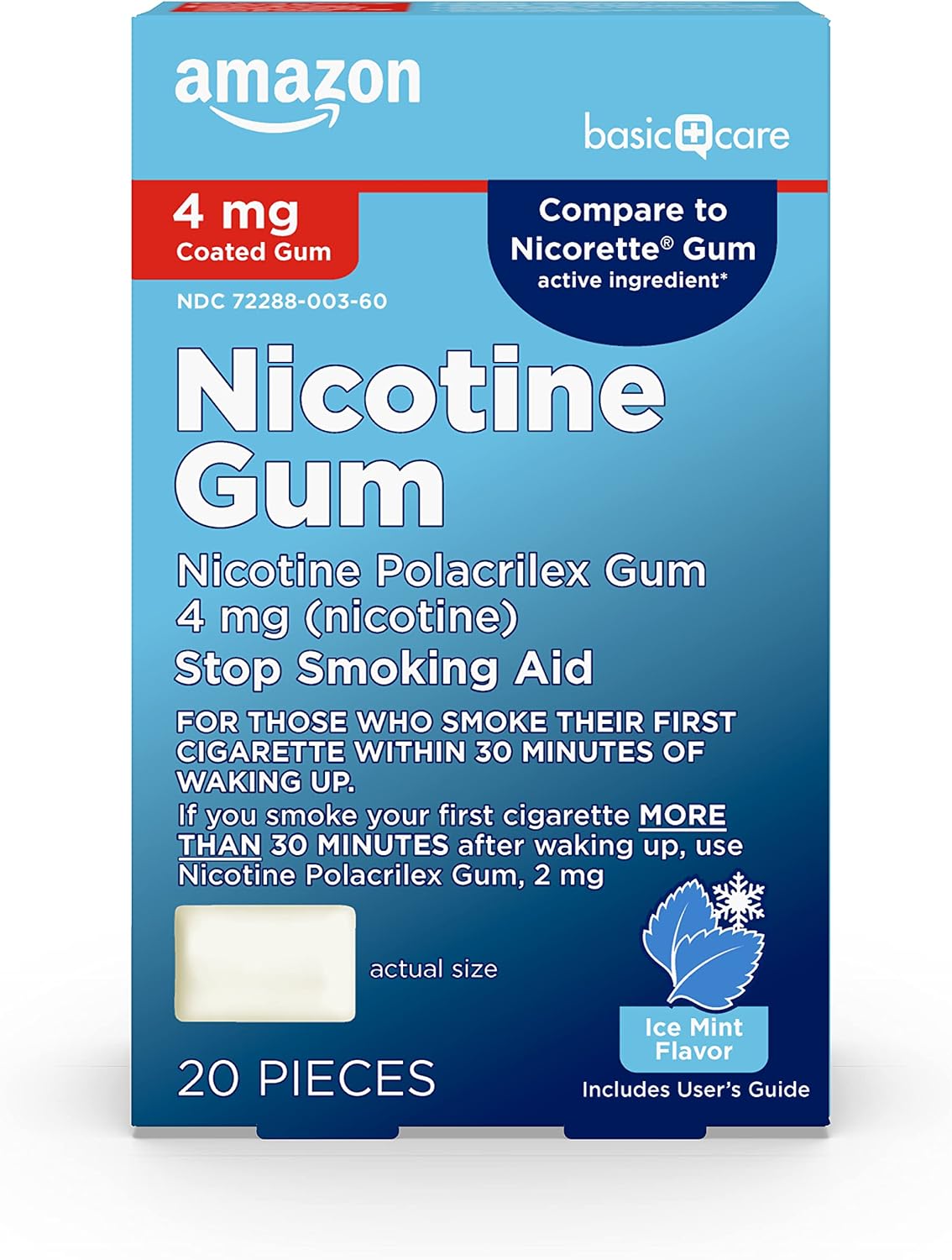 Amazon Basic Care Nicotine Polacrilex Coated Gum, 4 mg (Nicotine), Ice Mint Flavor, 20 Count