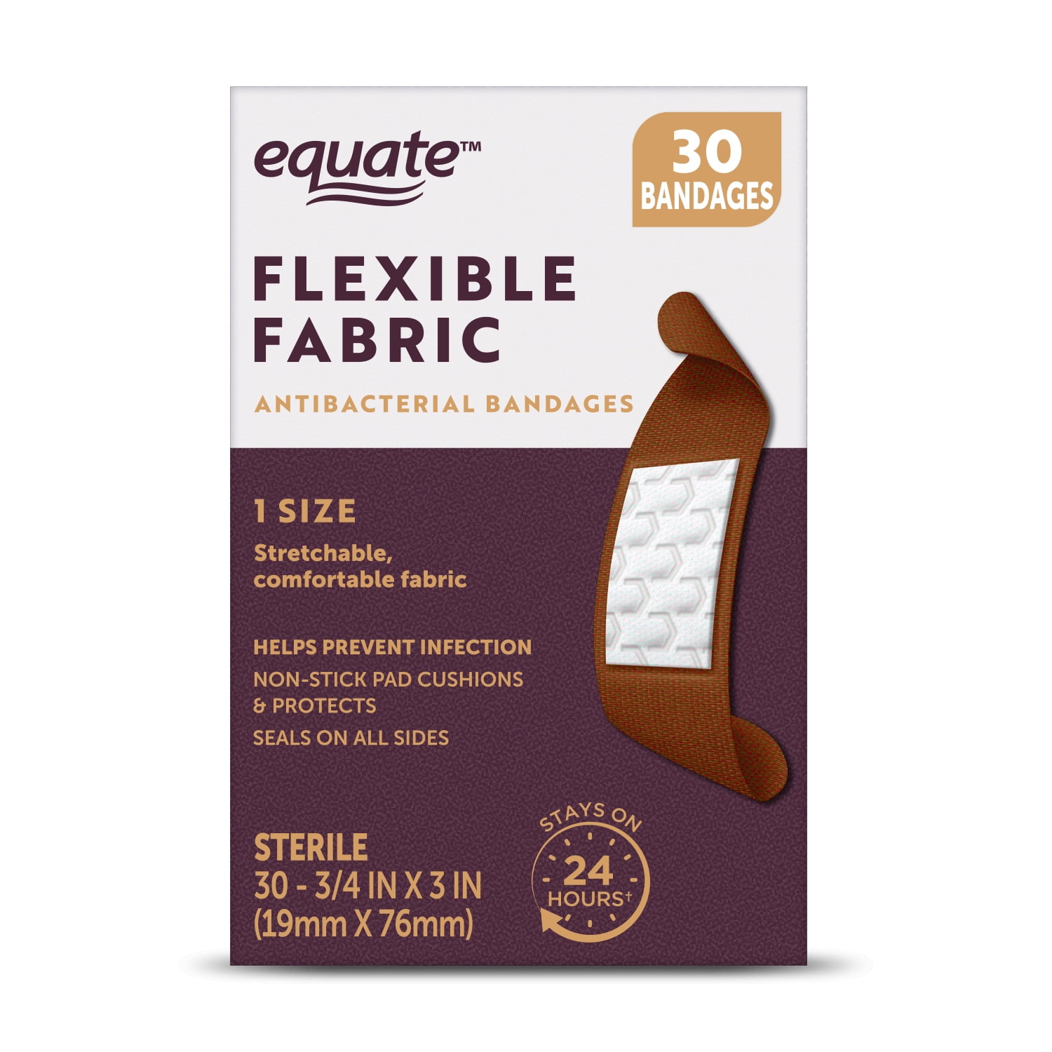 Equate Flexible Antibacterial Fabric Bandages, 30 Count