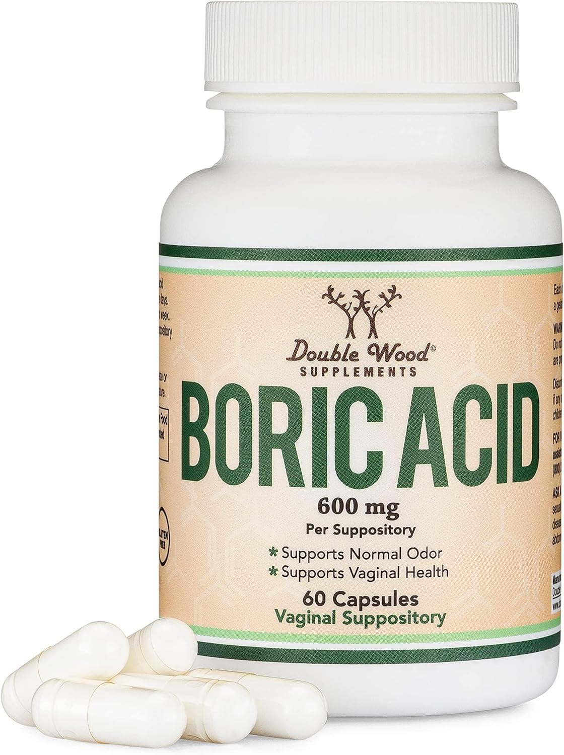 Double Wood Boric Acid 600mg, 60 Capsules
