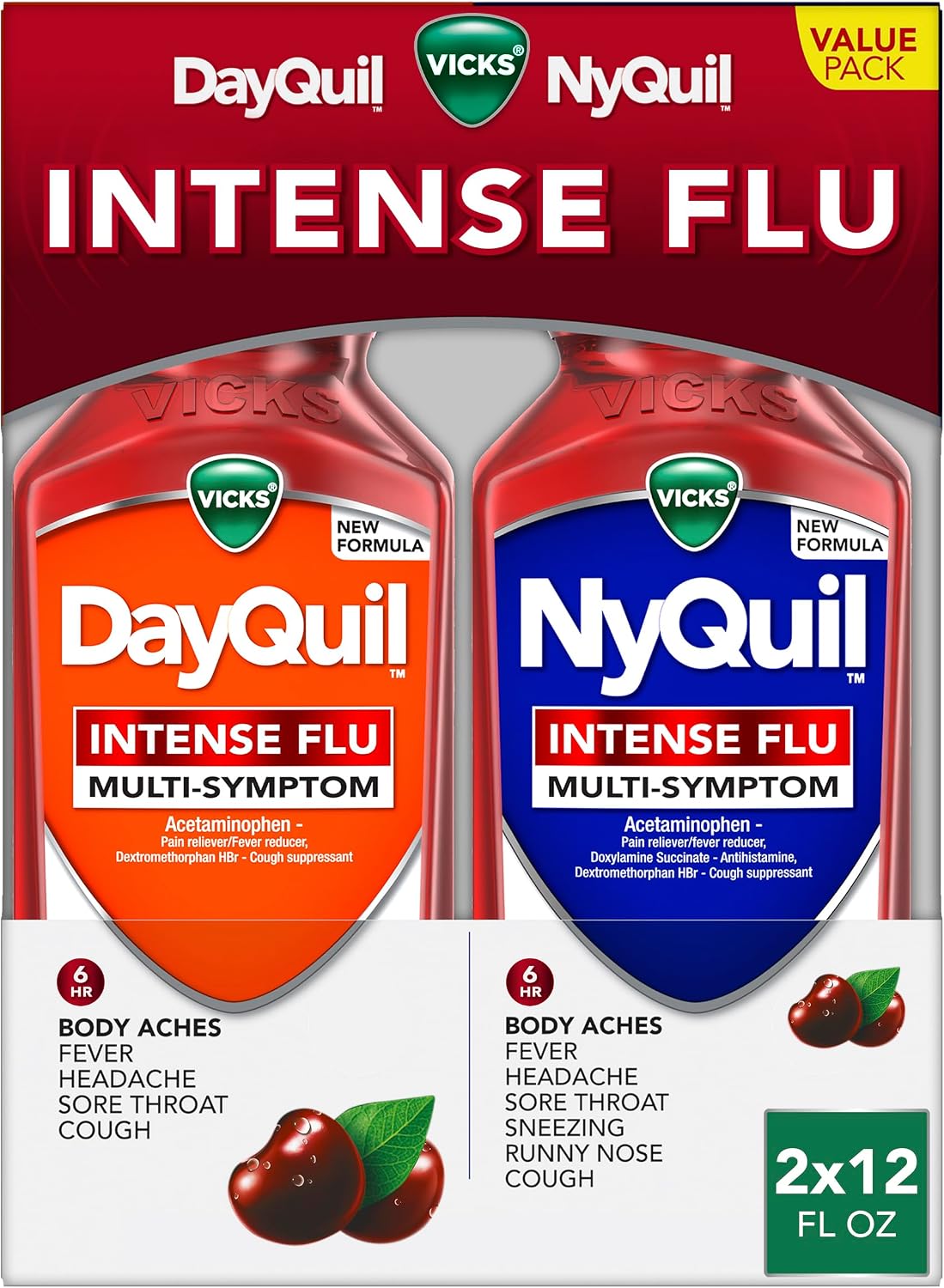 Vicks DayQuil & NyQuil Intense Flu Multi-Symptom Liquid 2-Pack of 12 fl. oz