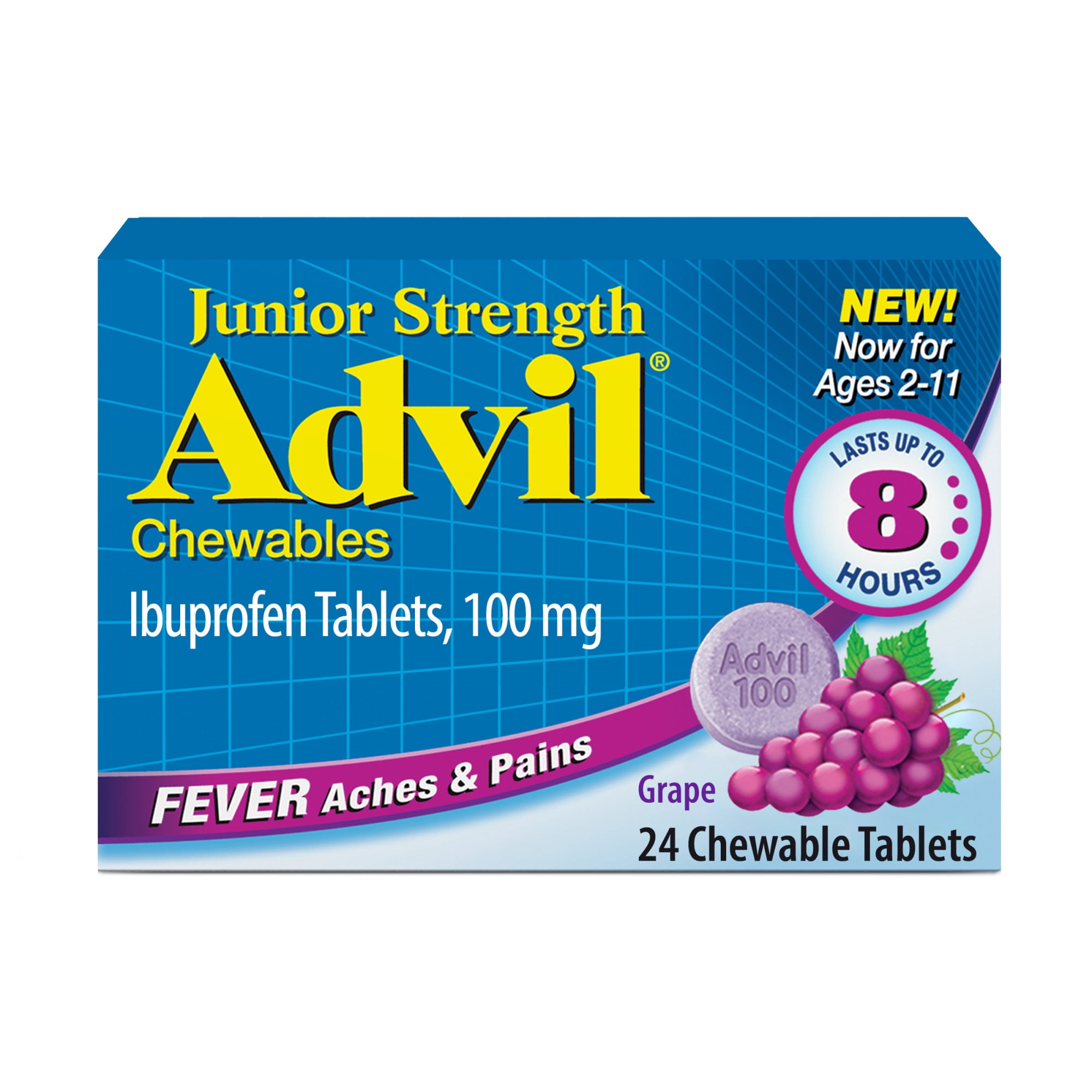 Advil Junior Strength Chewable Ibuprofen Pain & Fever Reducer, Children's Ibuprofen, Grape - 24 Tabs