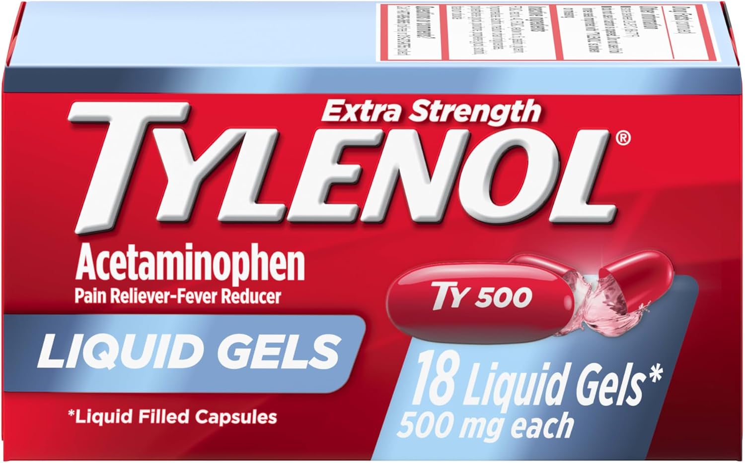 Tylenol Extra Strength Liquid Gels 500 mg Acetaminophen 18 Count