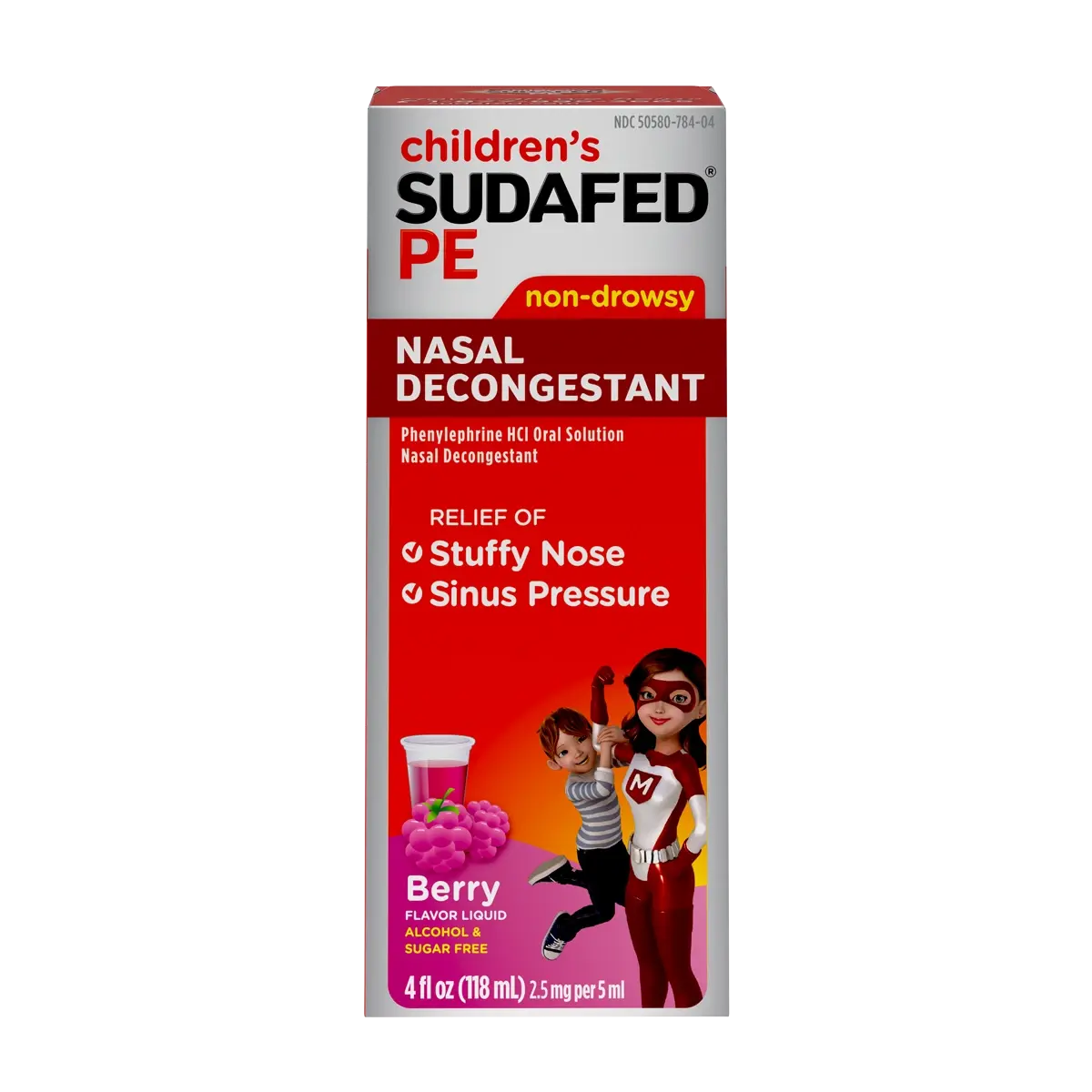 Sudafed Children's PE Non-Drowsy Nasal Decongestant, Liquid Cold Relief Berry-Flavored, 4 fl. oz