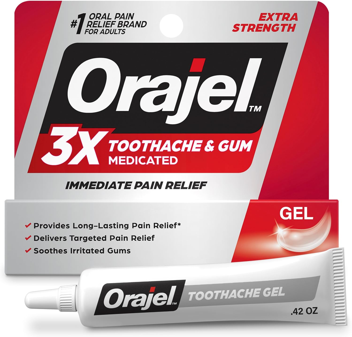 Orajel 3X for Toothache & Gum Pain, Maximum Gel Tube 0.42 oz