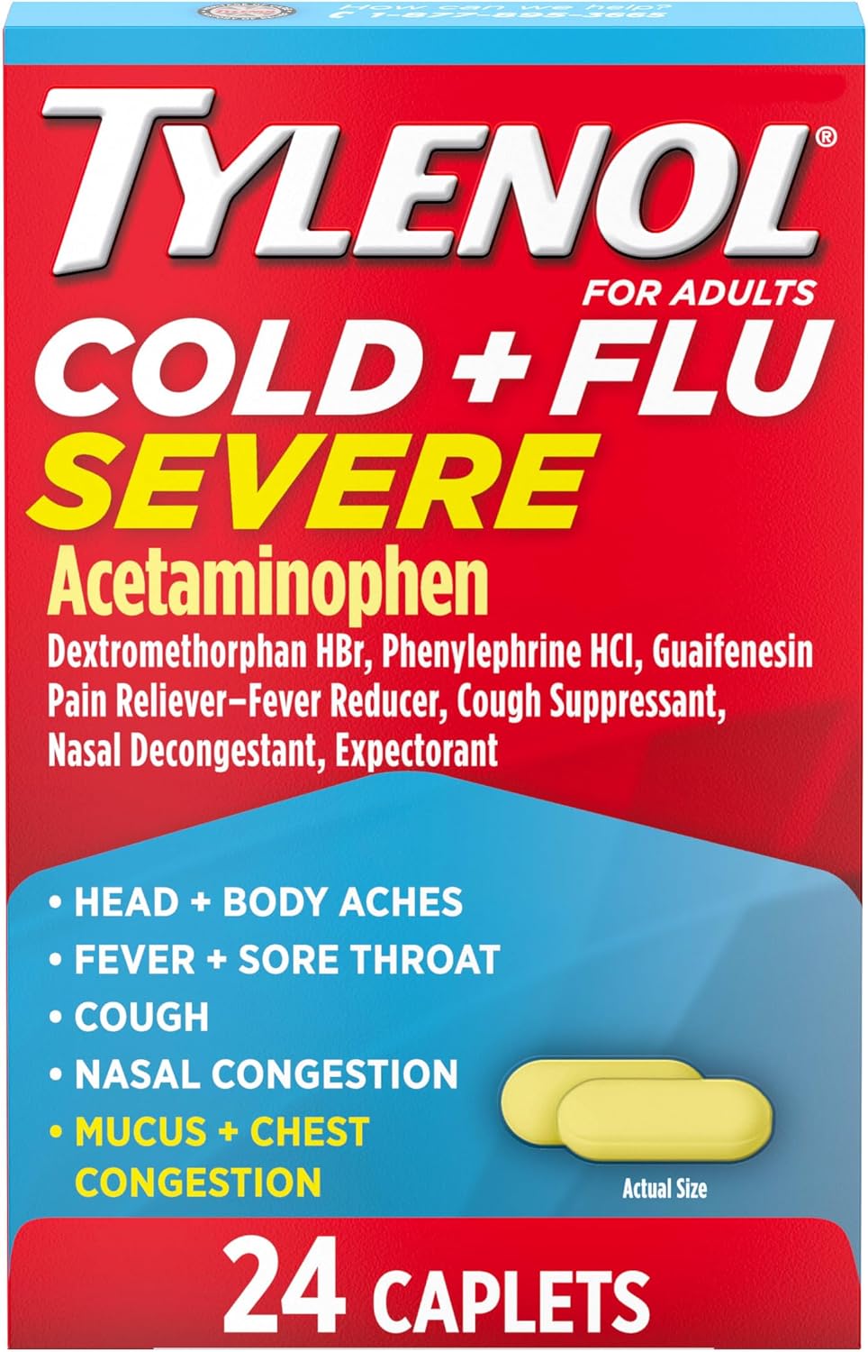 Tylenol Cold + Flu Severe Medicine Caplets for Cold & Flu Symptom Relief, 24 ct.