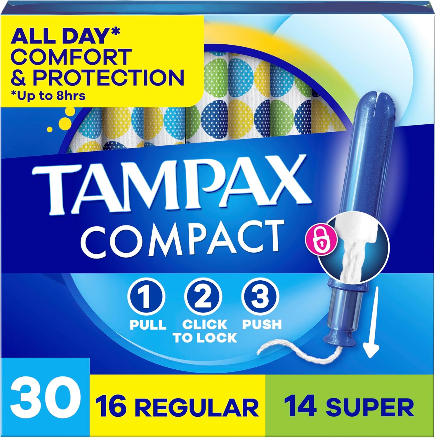 Tampax Pocket Pearl Compact Tampons Duo Pack, Regular/Super, Unscented, 30 Count