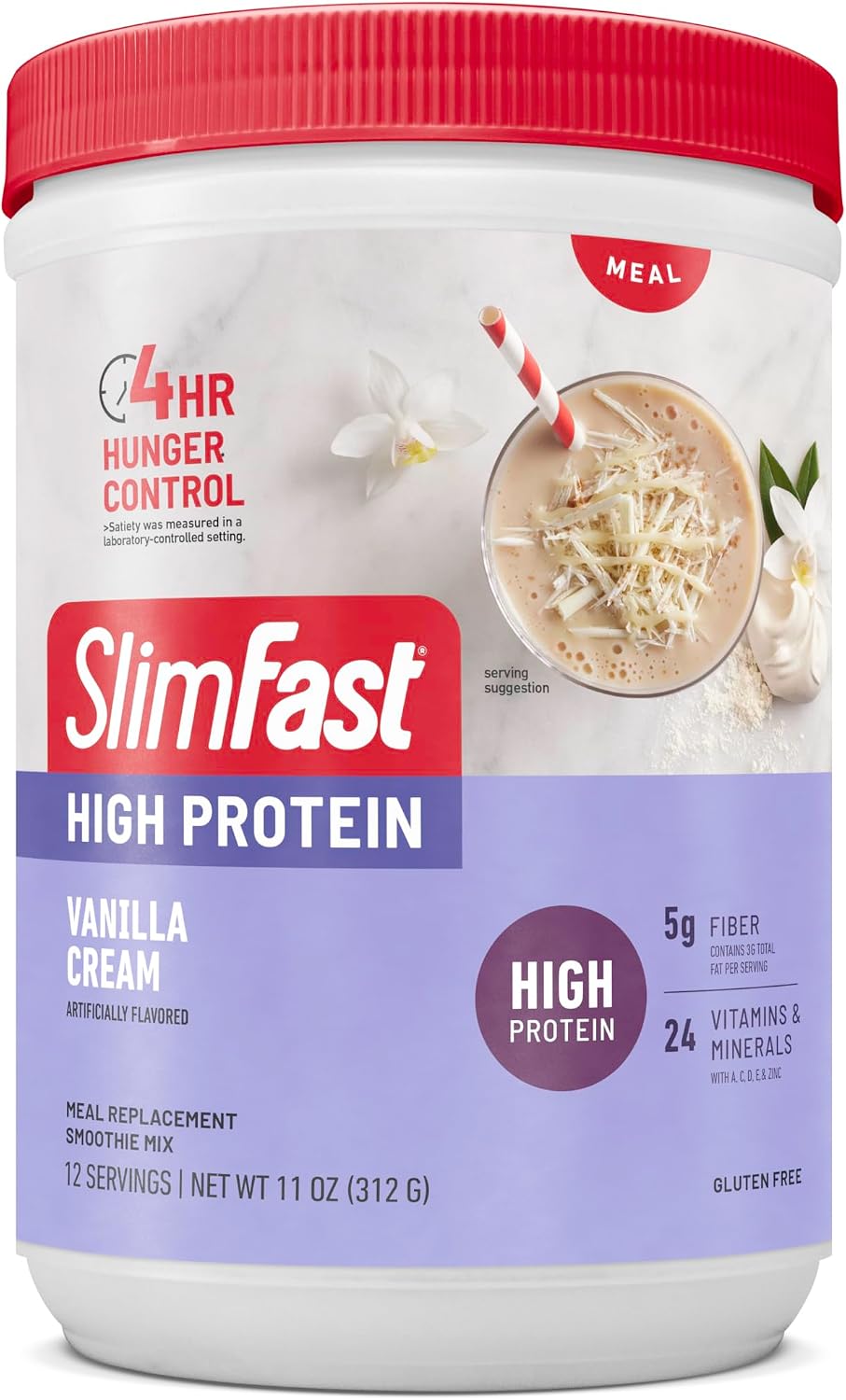 SlimFast High Protein Meal Replacement Shake Powder, 12 Servings, Vanilla Cream, 11 oz
