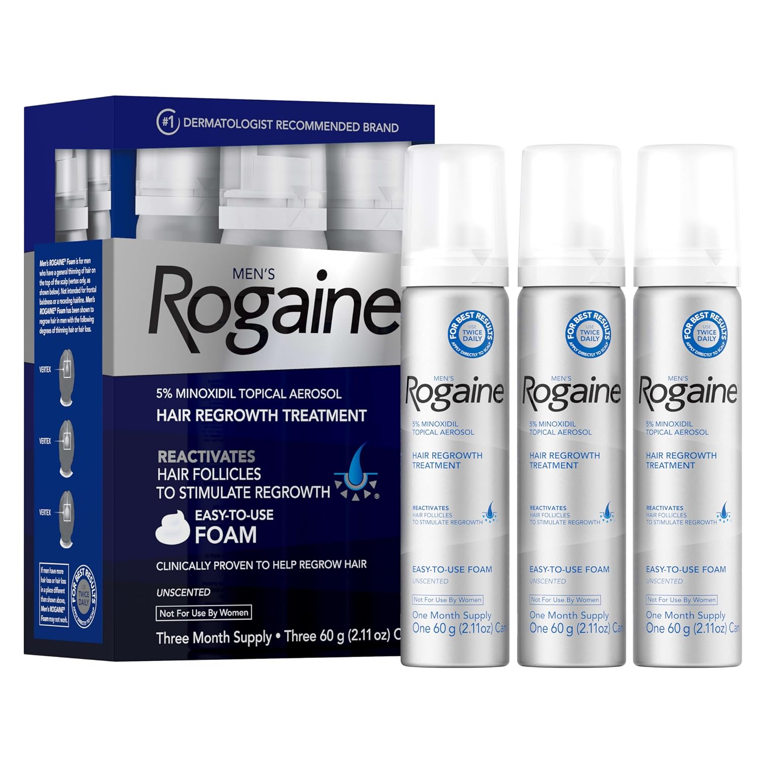 Rogaine for Men 5% Minoxidil Foam, 3 x 2.11 oz