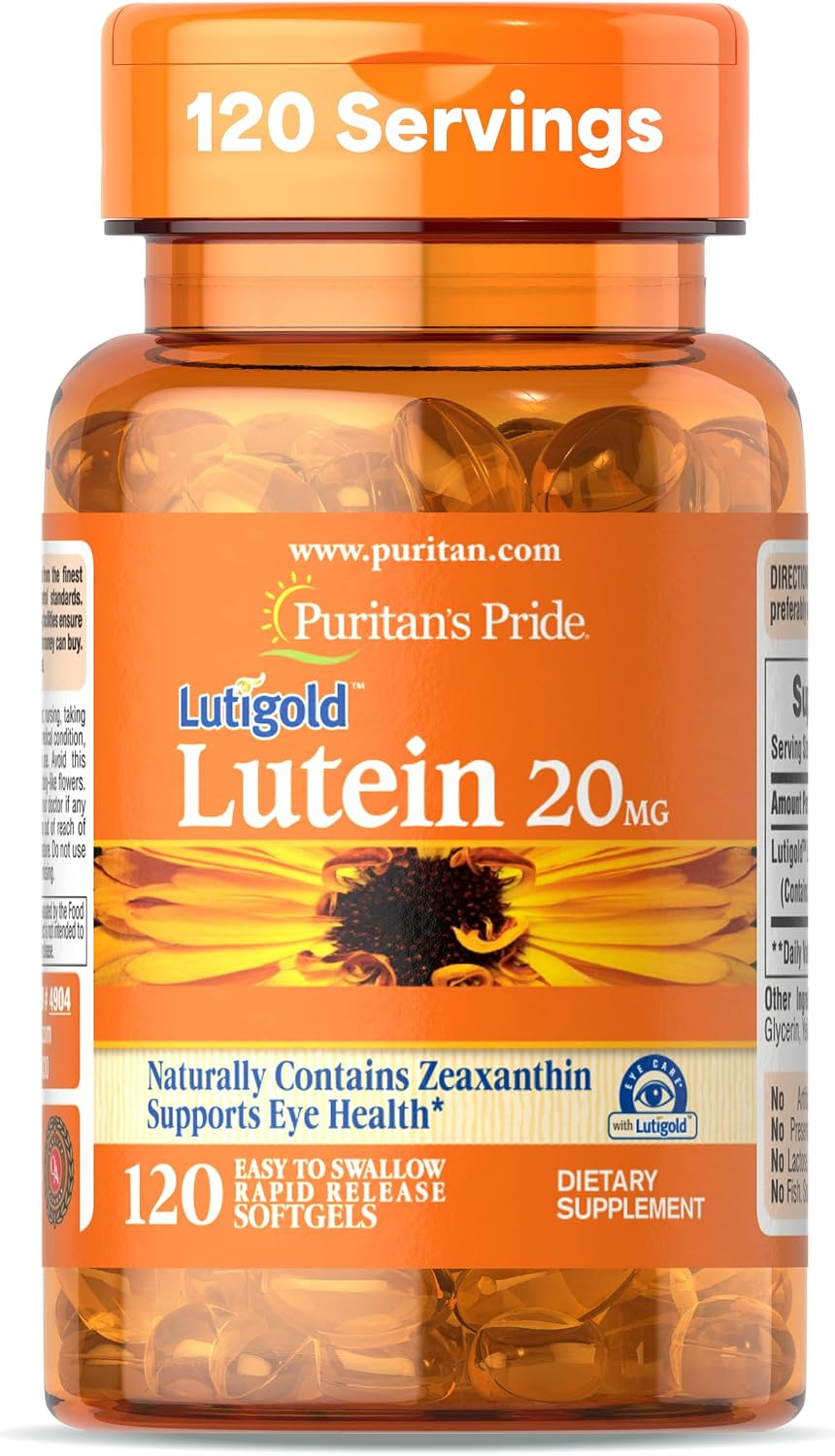 Puritan's Pride Premium Lutigold Lutein Carotenoid 20mg with Zeaxanthin, 120 Softgels