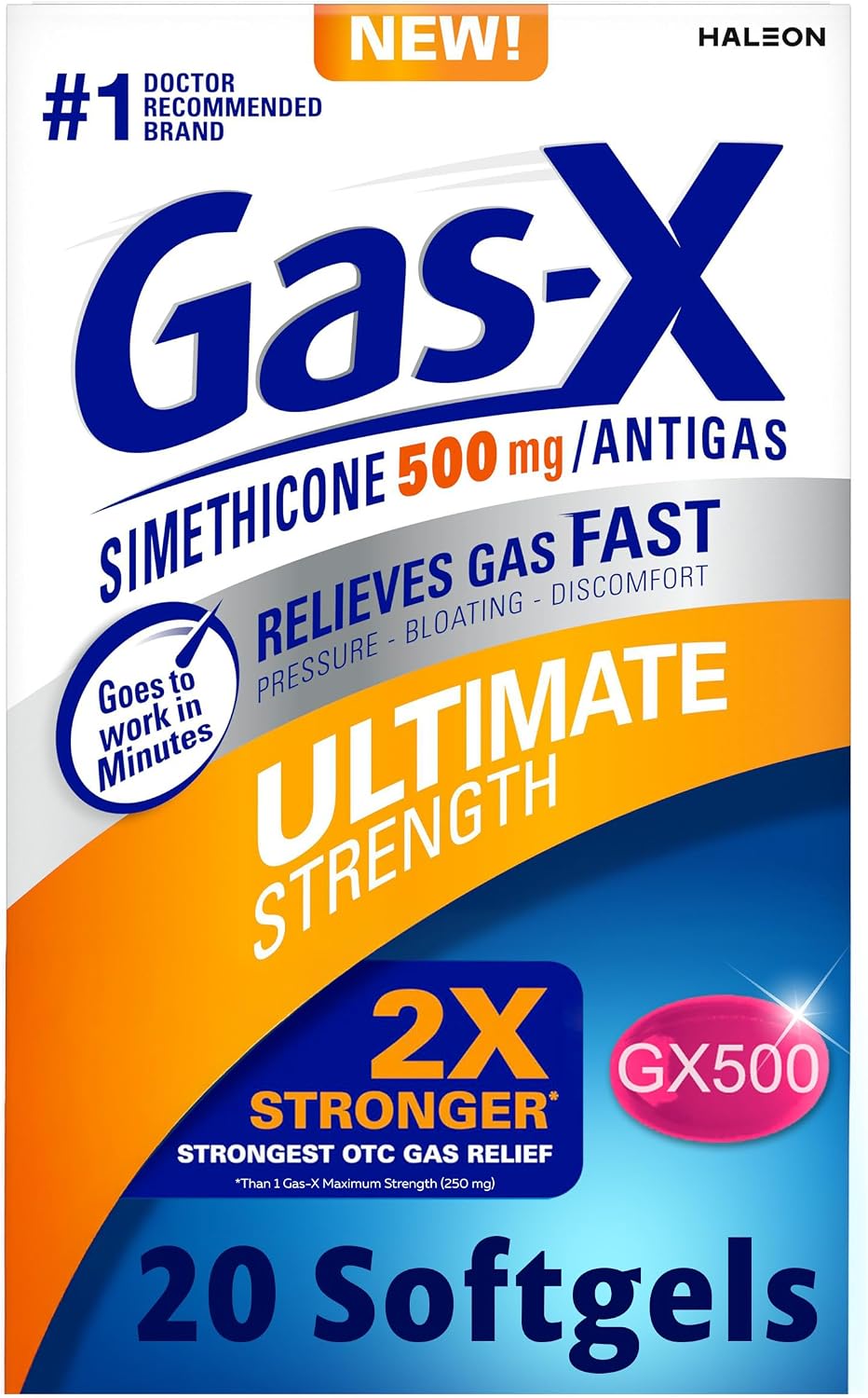 Gas-X Ultimate Strength Gas Relief Softgels with Simethicone 500 mg, 20 Count