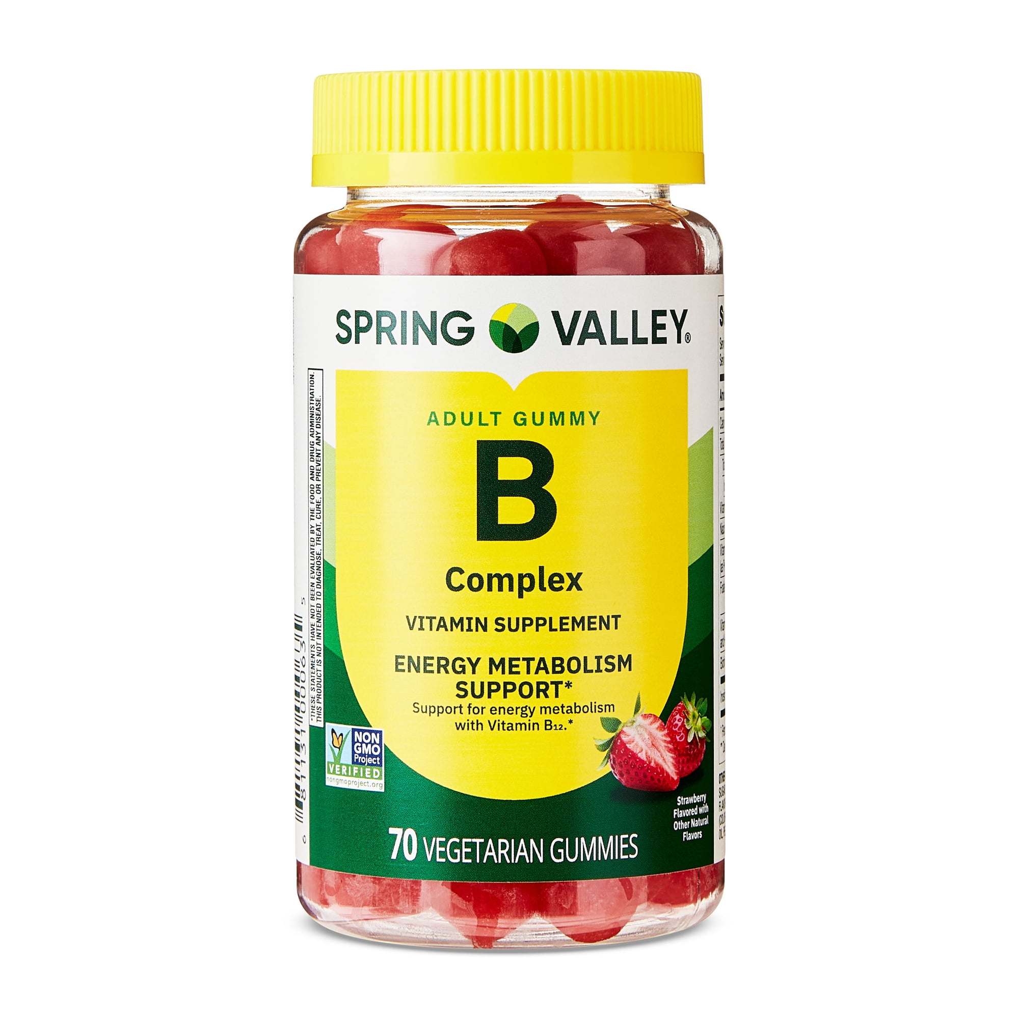 Spring Valley B Complex Vitamin Supplement Vegetarian Gummies for Energy Metabolism Support, Strawberry, 70 Count