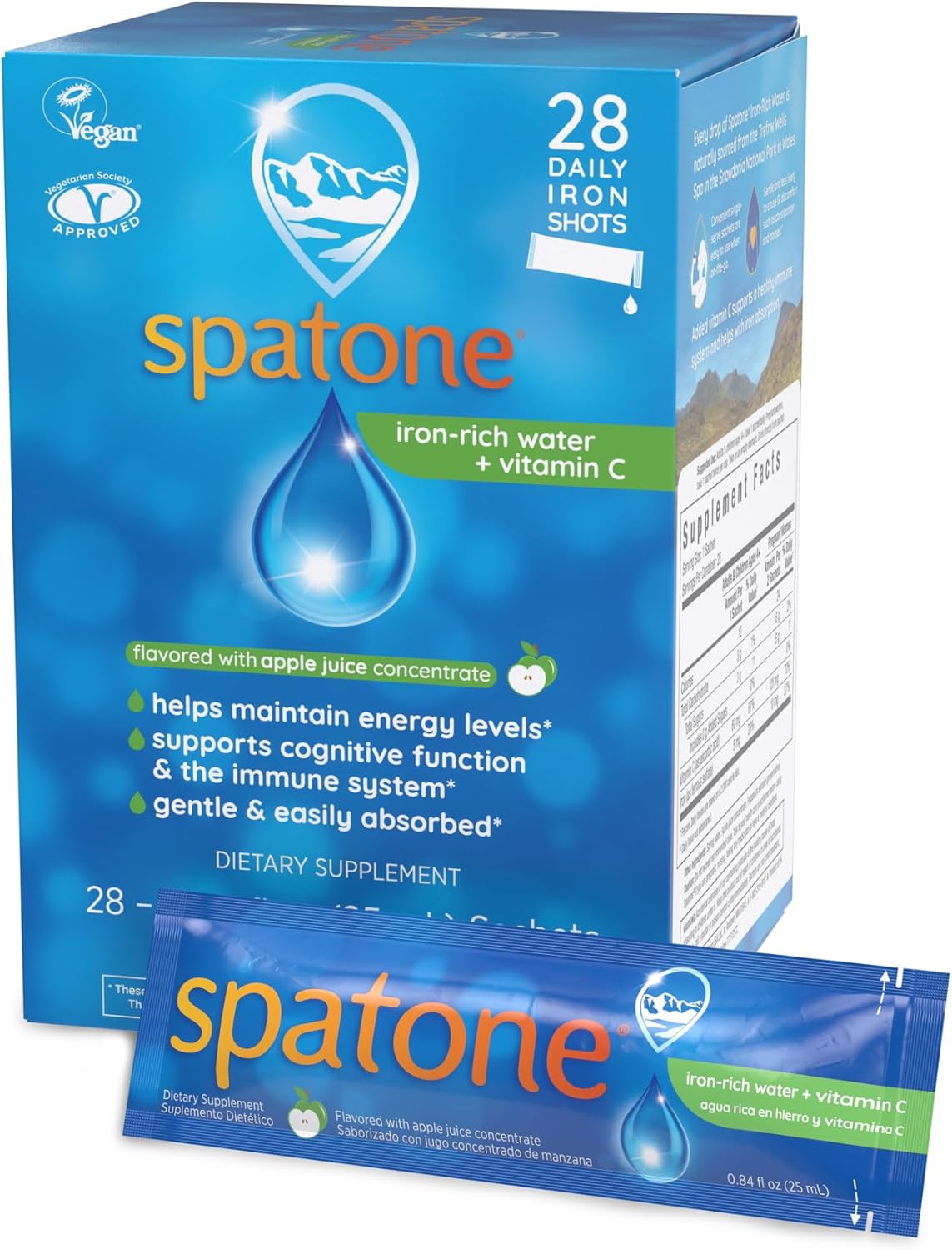 Spatone Natural Liquid Iron Supplement Plus VIT C (5mg of Iron per 20ml Sachet) 28 Sachets