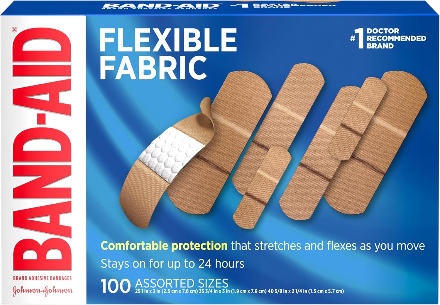 Johnson & Johnson Band-Aid Brand Flexible Fabric Adhesive Bandages for Wound Care & First Aid, Assorted Sizes, 100 ct