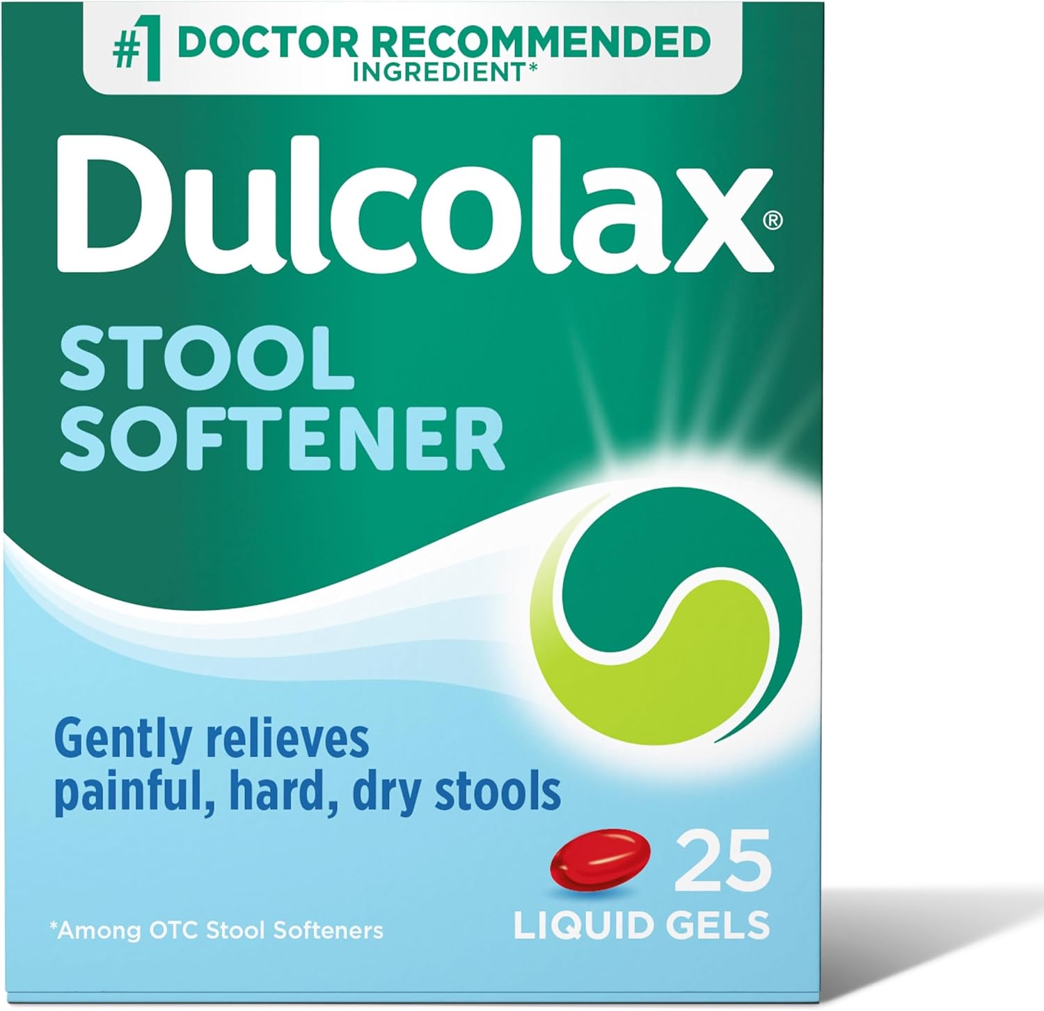 Dulcolax Stool Softener Laxative Liquid Gel Capsules, Docusate Sodium 100 mg, 25 Count