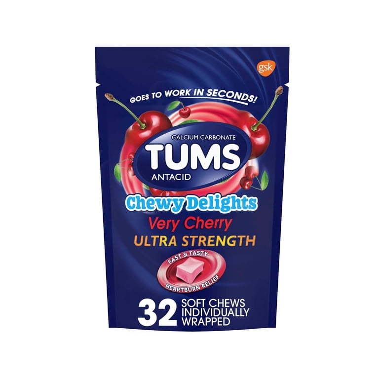 TUMS Chewy Delights Ultra Strength Antacid Soft Chews, Very Cherry - 32 Count
