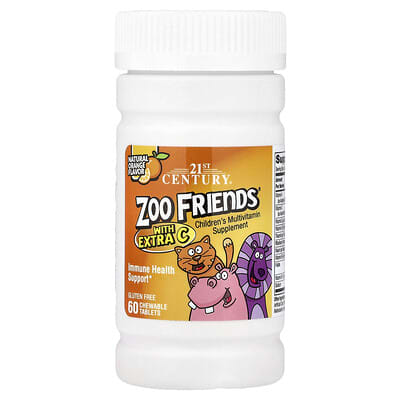 21st Century Zoo Friends with Extra C, Natural Orange, 60 Chewable Tablets
