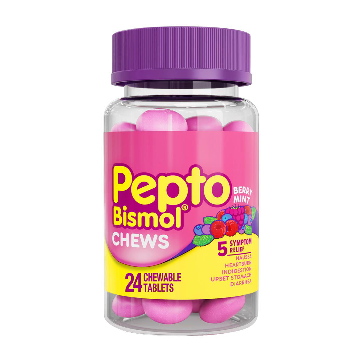 Pepto Bismol Chews, Berry Mint Flavor, 24 Chewable Tablets
