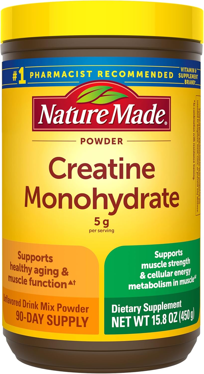 Nature Made Creatine Monohydrate Powder 5 g per Serving, Unflavored Drink Mix Powder, 15.
