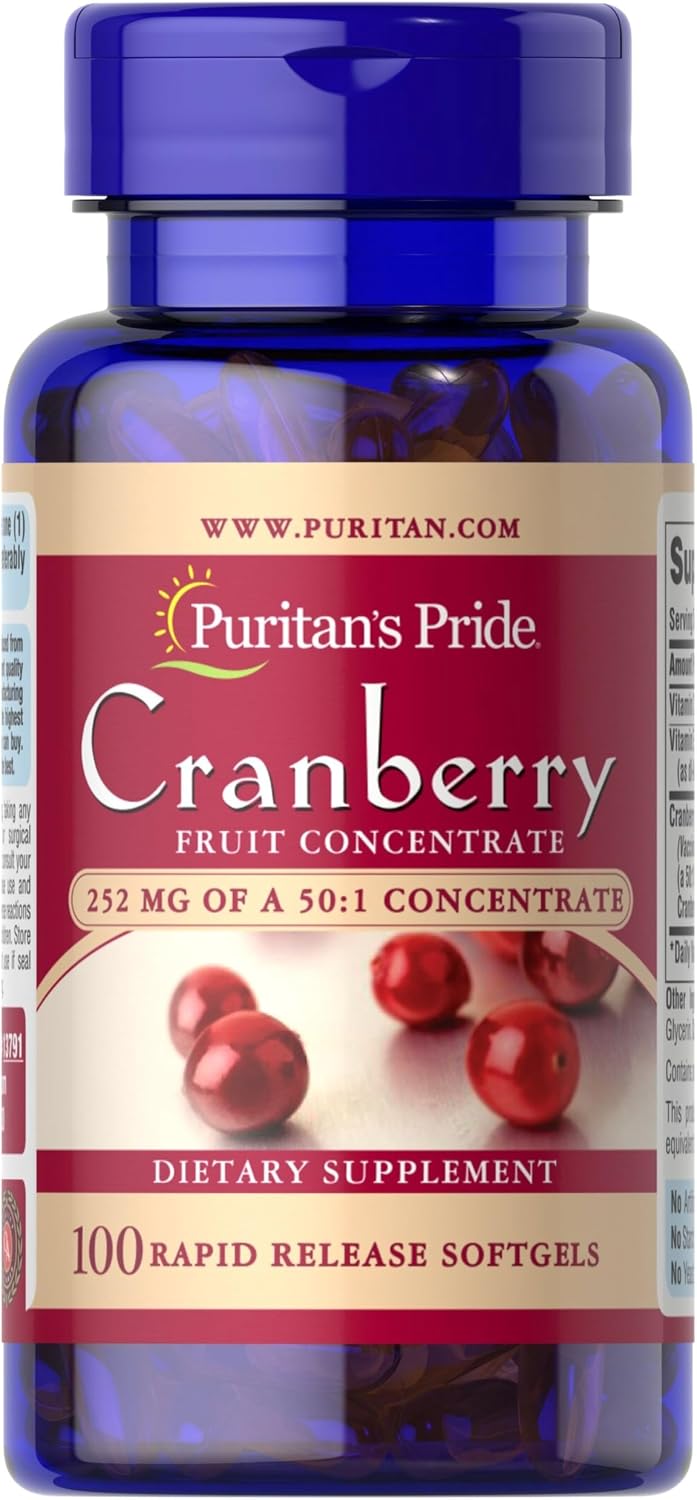 Puritan's Pride Premium Cranberry Fruit Concentrate 252mg, 100 Rapid Release Softgels
